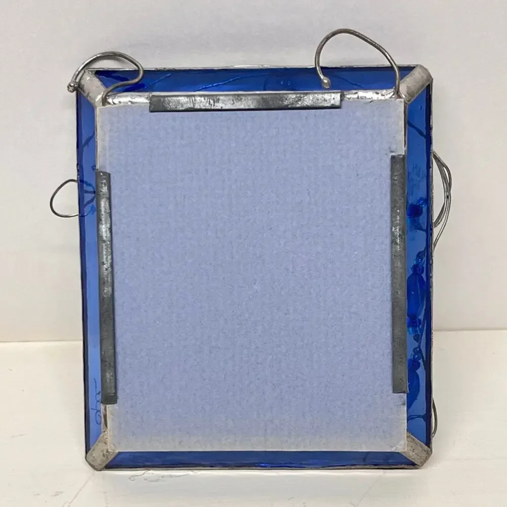 Handcrafted Cobalt Blue Stained Glass Picture Frame
